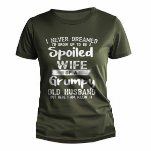Women's Spoiled Wife Grumpy Old Husband Print Outdoor Daily Casual Short Sleeve T-Shirt, women tops, COTOSEN