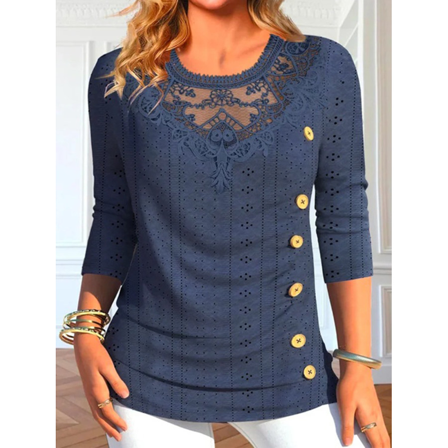 Women's Lace Stitching Mesh Knitted Long-sleeved Top, women tops, COTOSEN