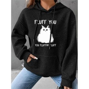 Fluff You Women's Casual Waffle Hooded Pocket Sweatshirt, women tops, COTOSEN