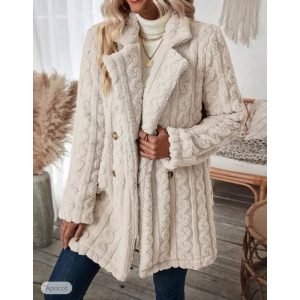 Women's Solid Color Jacquard Wool Cardigan Button Long Sleeve Coat, women tops, COTOSEN