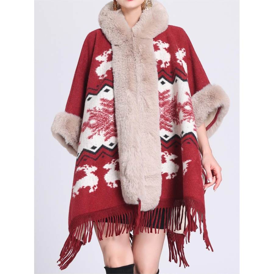 Women's Christmas Snowflake Elk Cape Cape Loose Woolen Jacket Cardigan, women tops, COTOSEN