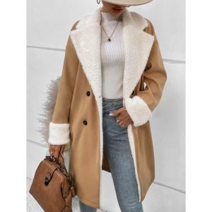 Women's Retro Fleece Lapel Mid-length Woolen Coat, women tops, COTOSEN