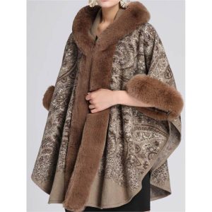 Women's Retro Printed Shawl Cape Loose Woolen Coat Cardigan, women tops, COTOSEN