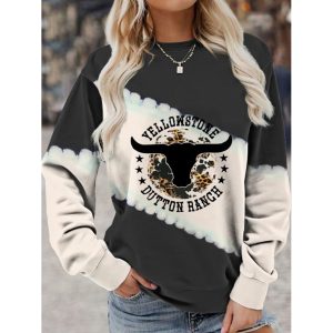 Women's Yellowstone Cowboy Hooded Sweater, women tops, COTOSEN