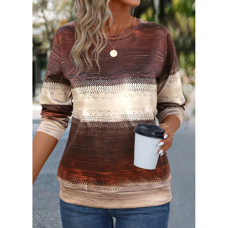 Women's Gradient Stripe Print Casual Round Neck Sweatshirt Christmas Holiday Party Sweatshirt, women tops, COTOSEN