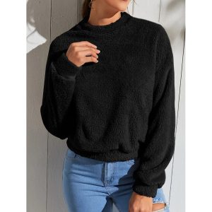 Women's Loose Fleece Turtleneck Sweatshirt, women tops, COTOSEN