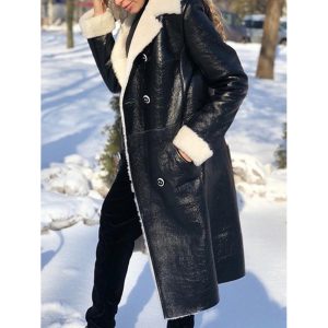 Women's Retro Thickened Fleece PU Warm Maxi Coat, women tops, COTOSEN