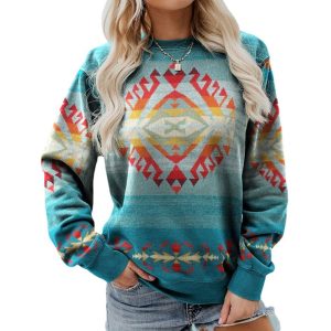 Women's Vintage Print Ethnic Geometric Pattern Print Sweatshirt, women tops,  COTOSEN