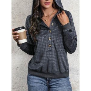 Women's Retro Textured Casual Hooded Sweatshirt, women tops, COTOSEN