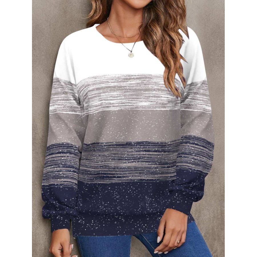 Women's Retro Striped Gradient Print Christmas Holiday Round Neck Casual Sweatshirt, women tops, COTOSEN