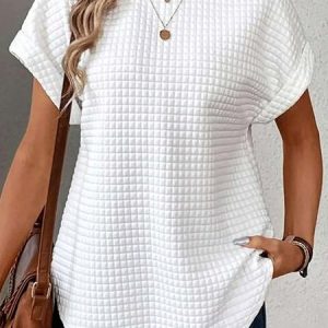 Casual Plain Crew Neck Short Sleeve T-shirt, T-shirts, color:White|size:XL, catalog Noracora shop