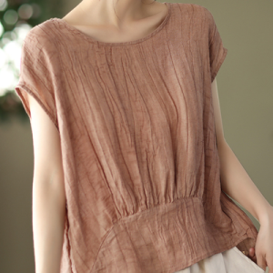 Crew Neck Short Sleeve Plain Regular Loose Shirt For Women, Shirts, color:Coffee|size:4XL, catalog Noracora shop