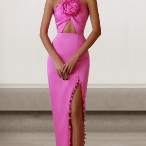 Women Plain Halter Sleeveless Comfy Sexy Maxi Dress, Dresses, color:Deep Pink|size:L, catalog Noracora shop