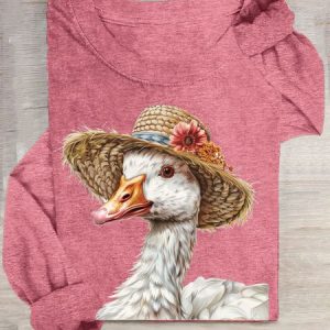 Casual Animal Crew Neck Long Sleeve T-shirt, T-shirts, color:Pink|size:3XL, catalog Noracora shop