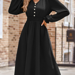 Women Plain Crew Neck Long Sleeve Comfy Casual Midi Dress, Maxi, color:Black|size:XL, catalog Noracora shop