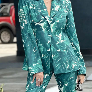Urban Lapel Collar Long Sleeve Loose Regular Sleeve Blazer, Blazers, color:Green|size:XXL, Stylewe