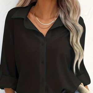 Women's Long Sleeve Shirt Spring/Fall Plain Shirt Collar Daily Going Out Casual Top White, JustFashionNow Tops, color:Black|size:XXL,
