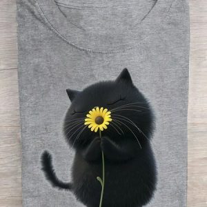 Loose Casual Cat Cotton T-Shirt, T-shirts, Lilicloth.com