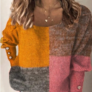 Women Yarn/Wool Yarn Color Block Long Sleeve Comfy Casual Sweater, Sweaters, color:Multicolor|size:3XL, catalog Noracora shop