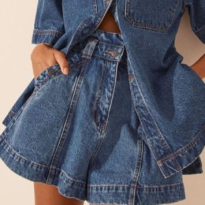 A-Line Casual Denim Shorts, Denim Shorts, color:Blue|size:XXL, Stylewe