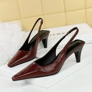 Minimalist Cone Heel Slingback Pumps, Heels, color:Wine Red|size:40, Stylewe