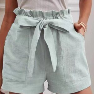 Casual Plain High Waist Straight Pants Shorts, Shorts, color:mint|size:XXL, catalog Noracora shop
