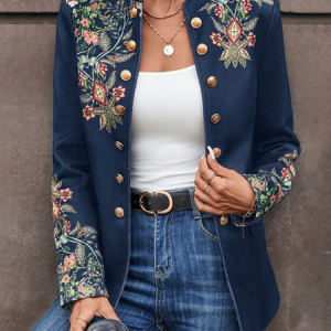 Women's Ethnic Floral Print Regular Loose Jacket, Jackets, color:Blue|size:XXL, catalog Noracora shop