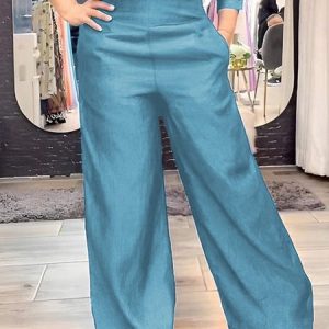 Plain Loose Faux Denim Urban Wide leg Jeans, Jeans, color:Light Blue|size:XXL, Stylewe