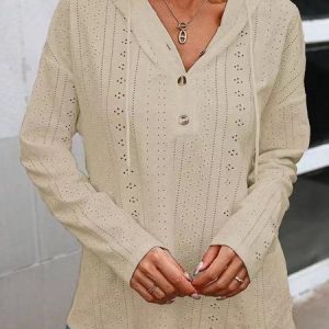Hoodie Long Sleeve Plain Buckle Regular Medium Elasticity Loose Blouse For Women, Blouses, color:Apricot|size:XXL, catalog Noracora shop