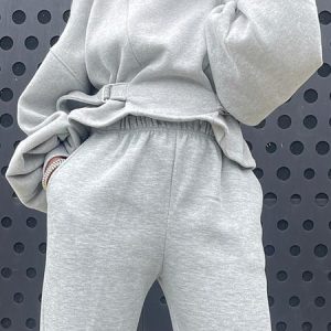 Stand Collar Casual Balloon Sleeve Sweatshirt With Belt, Hoodies and Sweatshirts, color:Gray|size:XXL, Stylewe