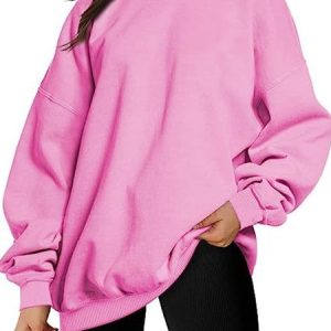 Casual Crew Neck Plain Sweatshirt, Hoodies & Sweatshirts, color:Pink|size:XL, catalog Noracora shop