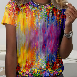 Women's Short Sleeve Tee T-shirt Summer Geometric Crew Neck Daily Going Out Casual Top As Picture, JustFashionNow T-Shirts, color:As Picture|size:4XL,