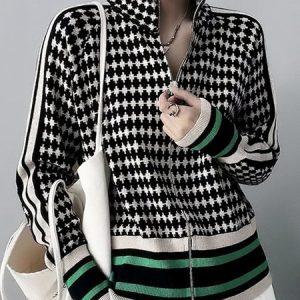 Daily Urban Long sleeve Geometric Sweater Coat, Cardigans, color:Green|size:XXL, Stylewe