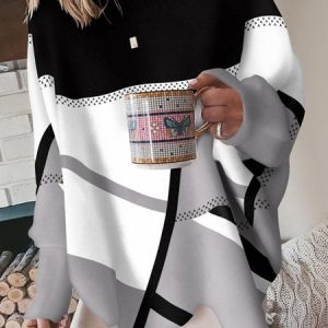 Casual Crew Neck Black And White Colorblock Sweatshirt, Hoodies & Sweatshirts, color:Black|size:XL, catalog Noracora shop