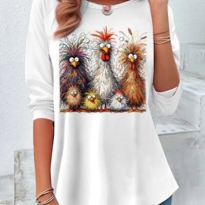 Fun Animal Print Casual T-Shirt, Long sleeves, Lilicloth.com