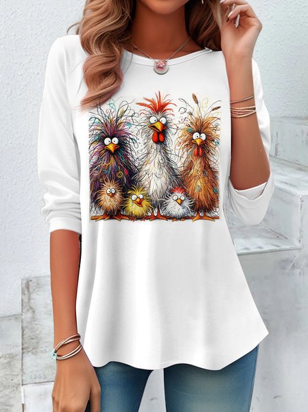 Fun Animal Print Casual T-Shirt, Long sleeves, Lilicloth.com