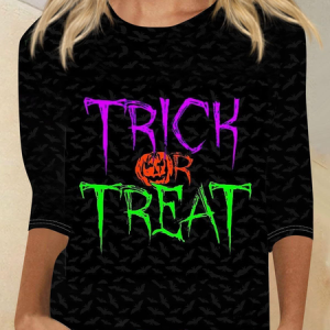 Casual Halloween Crew Neck Long Sleeve T-shirt, T-shirts, color:Black|size:4XL, catalog Noracora shop