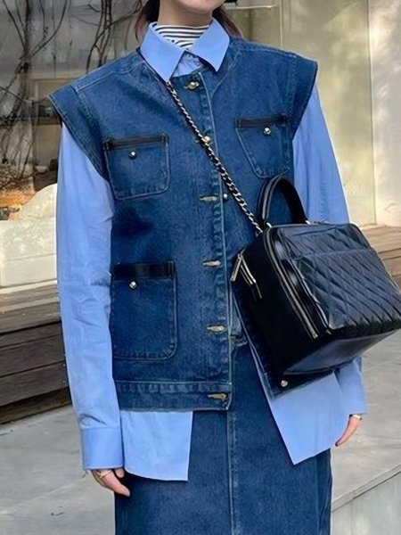 Distressing Denim Casual Loose Denim Vest, Vests and Gilets, color:Blue|size:XXL, Stylewe