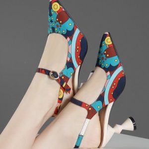 Multicolor Print Shaped Heel Slingback Pumps, Heels, color:Multicolor|size:41, Stylewe
