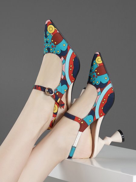 Multicolor Print Shaped Heel Slingback Pumps, Heels, color:Multicolor|size:41, Stylewe