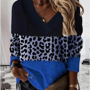 Casual V Neck Color Block Sweatshirt, Hoodies & Sweatshirts, color:Blue|size:XXL, catalog Noracora shop