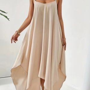 Women Plain Spaghetti Gallus Comfy Casual Maxi Dress, Dresses, color:Apricot|size:XXL, catalog Noracora shop