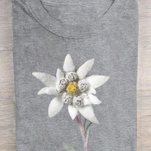 Casual Floral Crew Neck Short Sleeve T-shirt, T-shirts, color:Gray|size:3XL, catalog Noracora shop