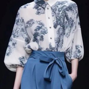 Urban Floral Regular Fit Shirt Collar Shirt, Blouses and Shirts, color:White|size:XXL, Stylewe
