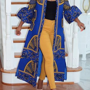 Urban Regular Sleeve Printing Trench Coat, Coats, color:Blue|size:XXL, Stylewe