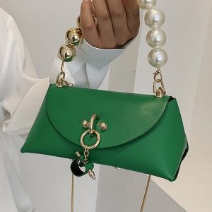 Elegant Imitation Pearl Beaded Handbag with Detachable Crossbody Strap, Bags, color:Green|size:One-size, Stylewe