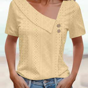 Casual Plain Asymmetrical Short Sleeve T-shirt, T-shirts, color:Yellow|size:3XL, catalog Noracora shop