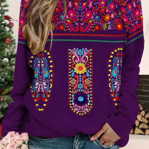 Casual Crew Neck Ethnic Sweatshirt, Hoodies & Sweatshirts, color:Purple|size:5XL, catalog Noracora shop