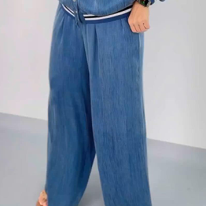 Loose Pocket Stitching Plain Urban Pants Straight Faux Denim Pants, Pants, color:Blue|size:XXL, Stylewe