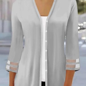 Women's Plain Mesh Regular Loose Kimono, Cardigans, color:Gray|size:3XL, catalog Noracora shop